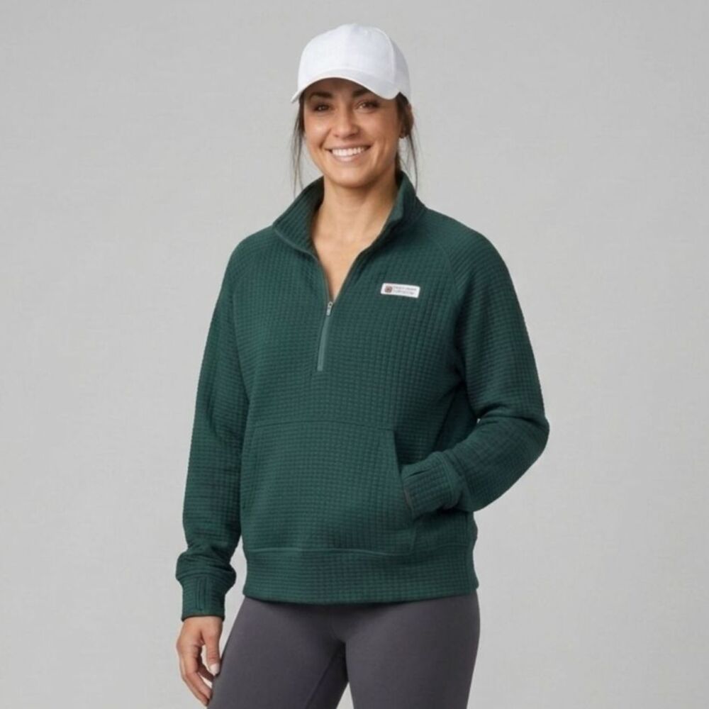 New Frontier Waffle Knit Fleece 1/2 Zip Boxy Pullover M Green Gorpcore Outdoors